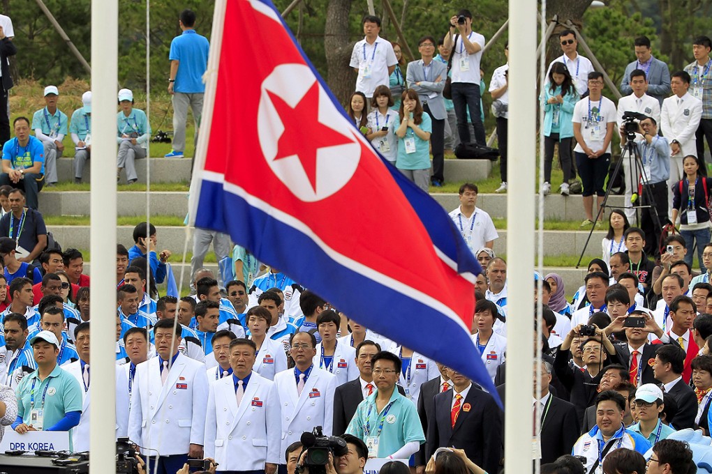 North Korean athletes attend the team welcoming ceremony of the 17th Incheon Asian Games at the athlete's village in Incheon, South Korea on Thursday. Photo: EPA