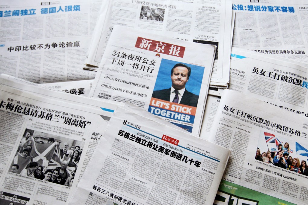 Coverage of the Scottish independence referendum in the Chinese media has been factual, rather than opinionated. Photo: Simon Song