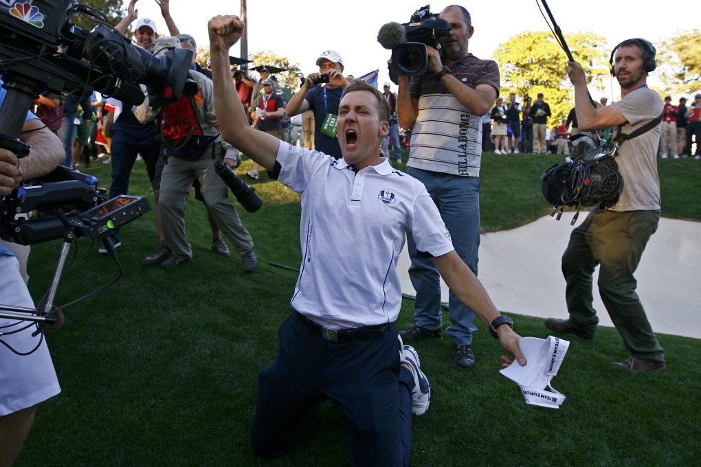 Ian Poulter of England celebrates winning the Ryder Cup for Europe during the 39th edition of the event at the Medinah Country Club in Medinah, Illinois. Photo: Reuters