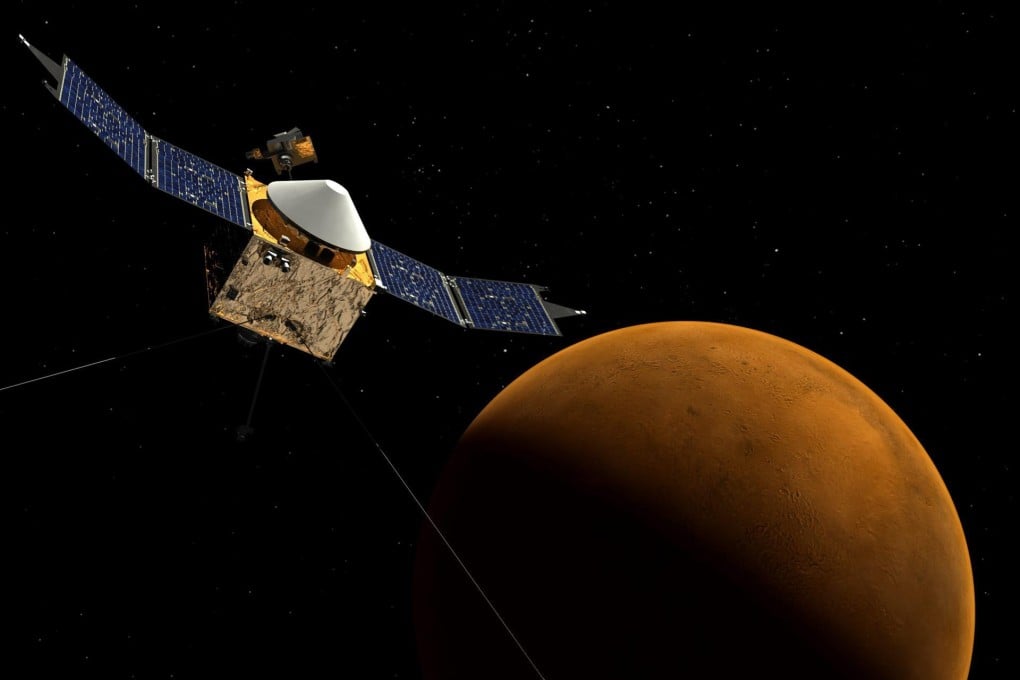 An artist's impression of Nasa's Maven spacecraft orbiting Mars after travelling more than 10 months from earth. Photo: EPA