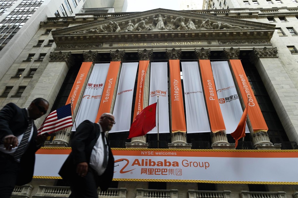 Alibaba's shares surged 38 per cent in their debut. Photo: AFP