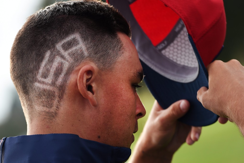 Rickie Fowler shows off his haircut at Gleneagles. Photo: EPA
