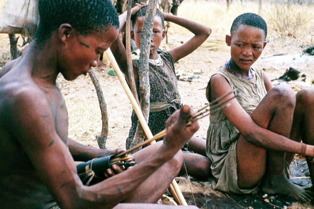 !Kung Kalahari Bushmen in Africa sit in camp. A University of Utah study of nighttime gatherings around fires by these hunter-gatherers suggests that human cultural development was advanced when human ancestors started telling stories around the fire at night to reinforce social traditions, promote harmony and spark the imagination. Photo: AFP/Polly Wiessner, University of Utah