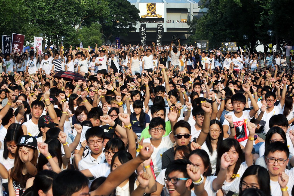 Thousands of university students from across Hong Kong formed a sea of white. Photo: Sam Tsang