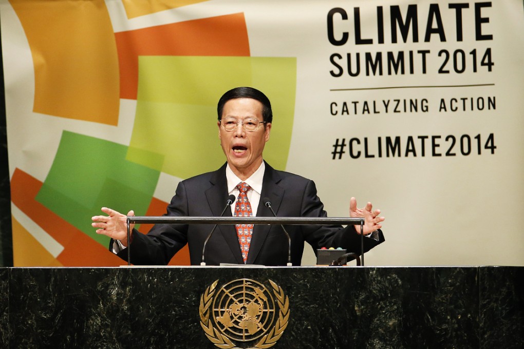Chinese Vice Premier Zhang Gaoli speaks at the United Nations Climate Summit on September 23, 2014 in New York City. Photo: AFP