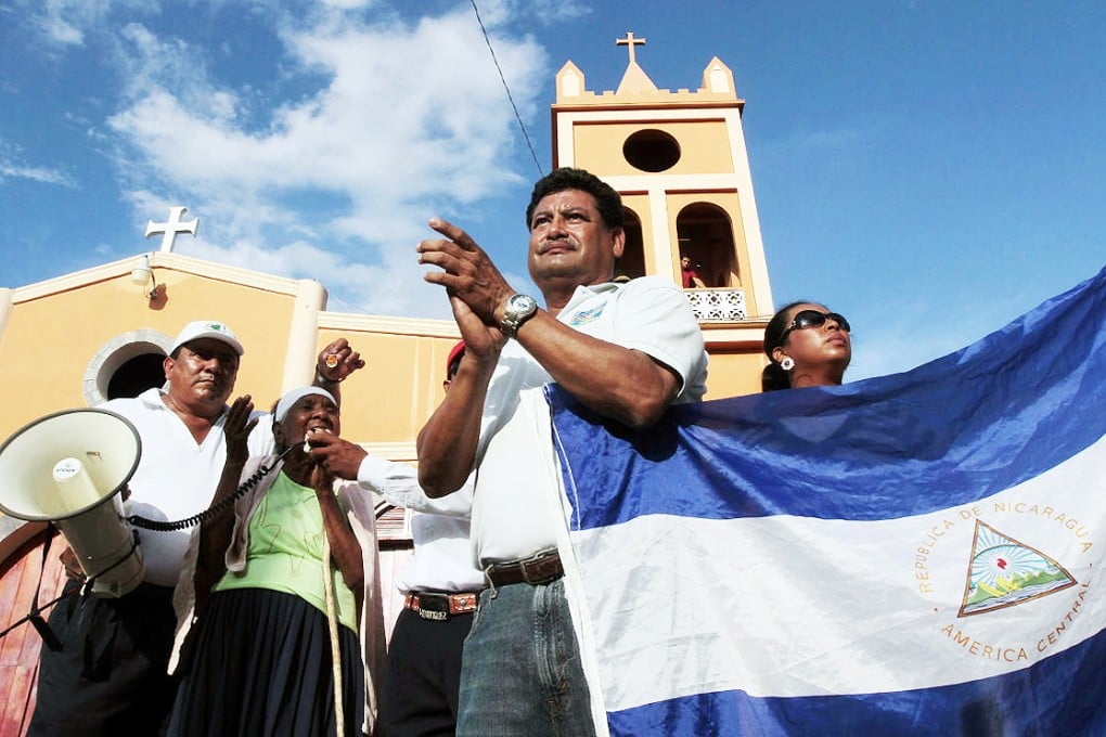 A resident speaks during a protest march against the construction of the Interoceanic Grand Canal in Rivas on September 19. Photo: Reuters