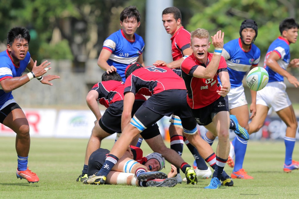 U20s scrum-half Matt Worley distributes the ball during Hong Kong's 44-5 win over Taiwan at the Asian qualifiers in Sri Lanka. Photo: Dennis Muthuthantri for HKRFU