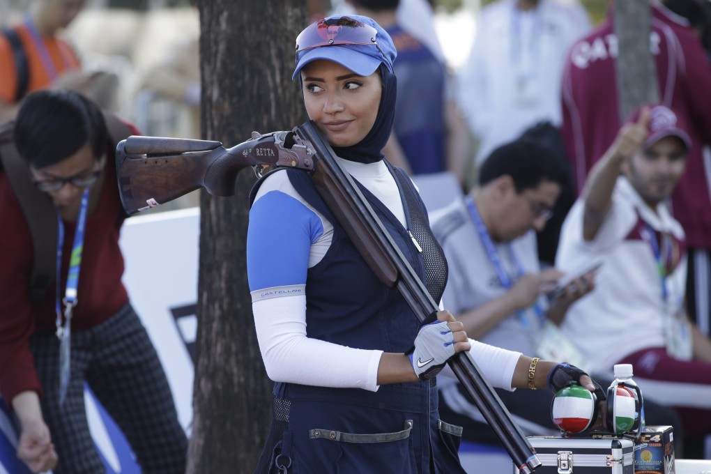 Kuwaiti Afrah Mohammad before a practice session at Gyeonggido Shooting Range in Incheon. Many sports allow women to wear the hijab during competition. Photo: AP