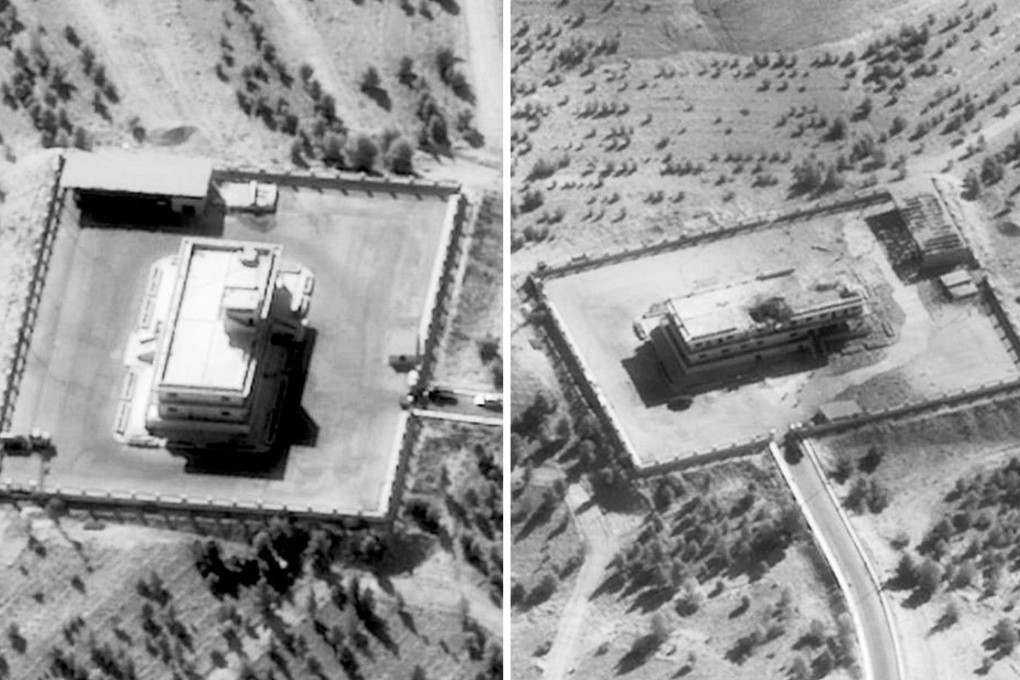 Pictures show the Islamic State command centre in Raqqa, Syria, before (left) and after it was struck by bombs dropped by an F-22 fighter jet. Photo: Reuter