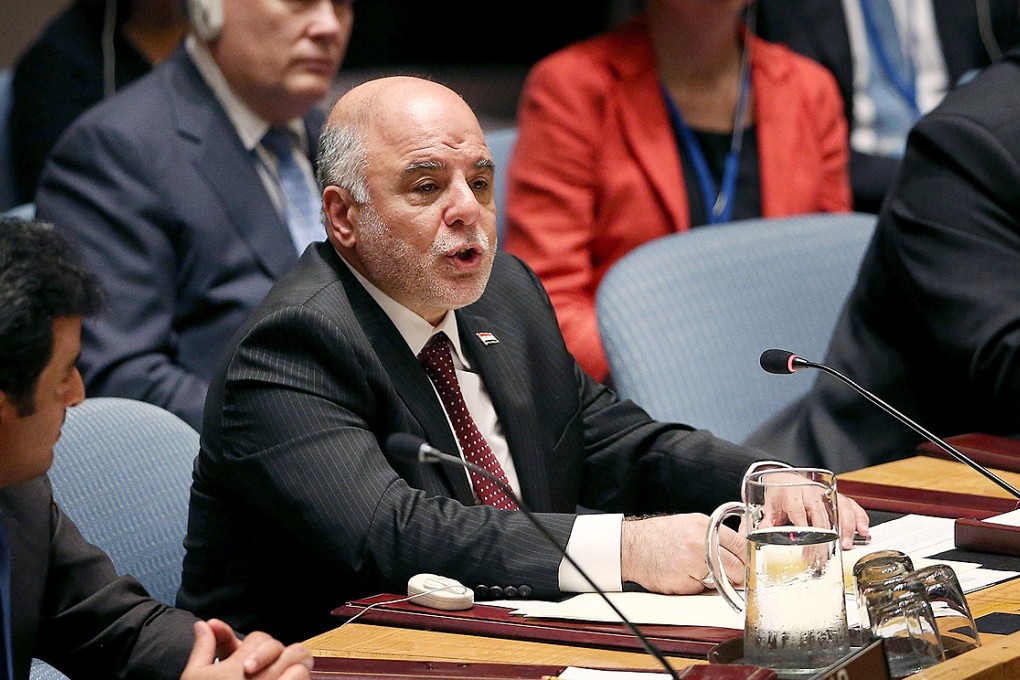 Iraq's Prime Minister Haidar al-Abadi speaks at a Security Council meeting on global terrorism during the U General Assembly in New York on Wednesday. Photo: AFP