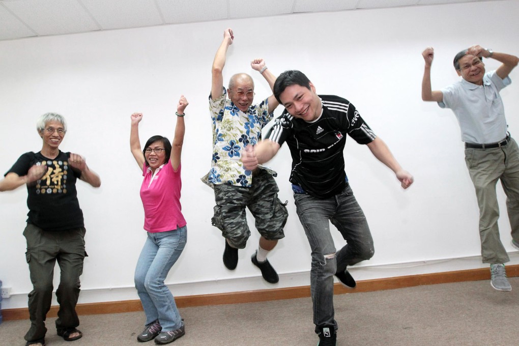 Rehabilitated gamblers Marco Mak, Auntie Kwan, Uncle Wong, Leo and Ah-chu, of Tsuen Wan's Caritas counselling centre. Photo: Bruce Yan