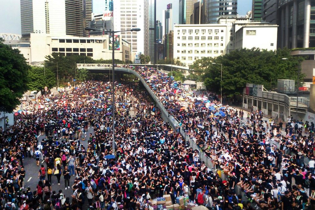 Protesters mass in Admiralty on Monday afternoon. Photo: SCMP Pictures
