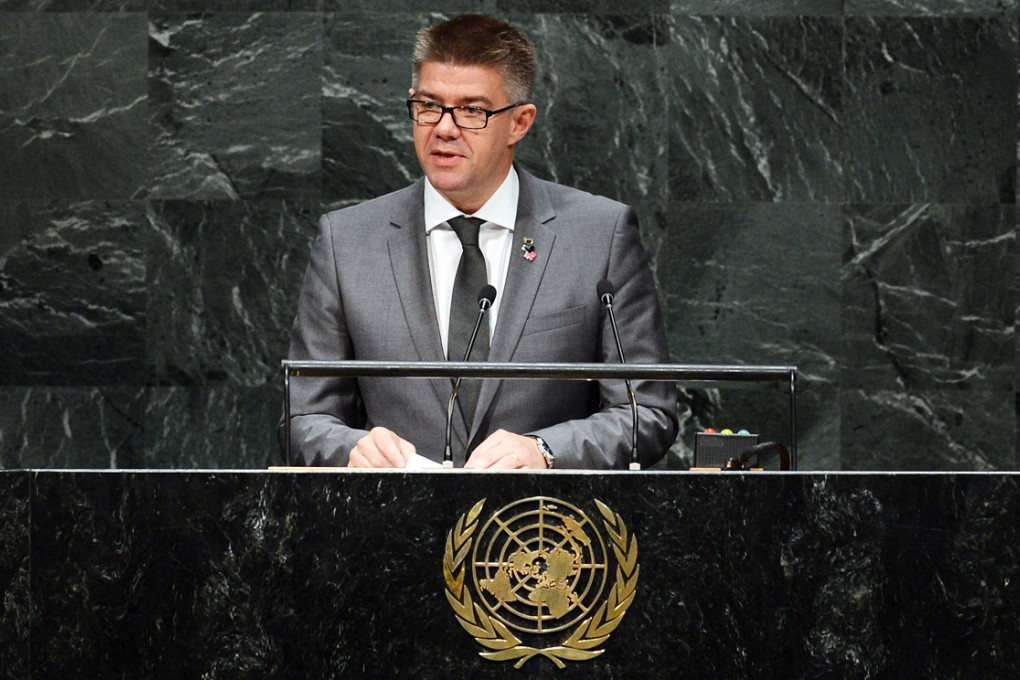 Iceland's Foreign Minister Gunnar Bragi Sveinsson speaks during the general debate of the 69th session of the United Nations General Assembly. Photo: Xinhua