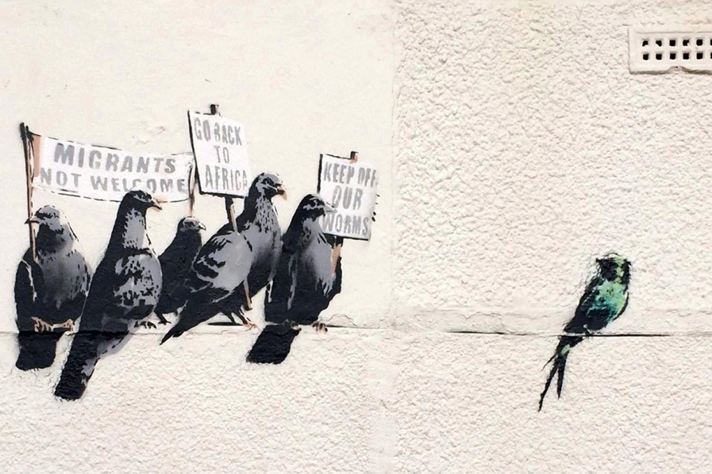 The allegedly racist Banksy mural that was removed. Photo: AP