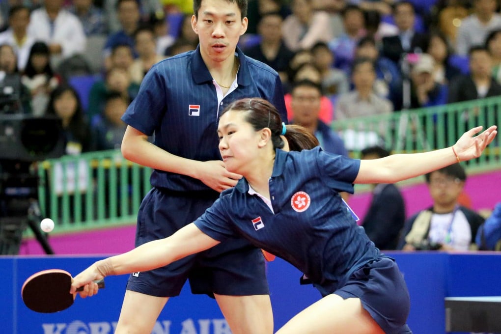 Hong Kong's Jiang Tianyi and Lee Ho-ching in action during the table tennis mixed doubles final against North Korea. Photo: Nora Tam