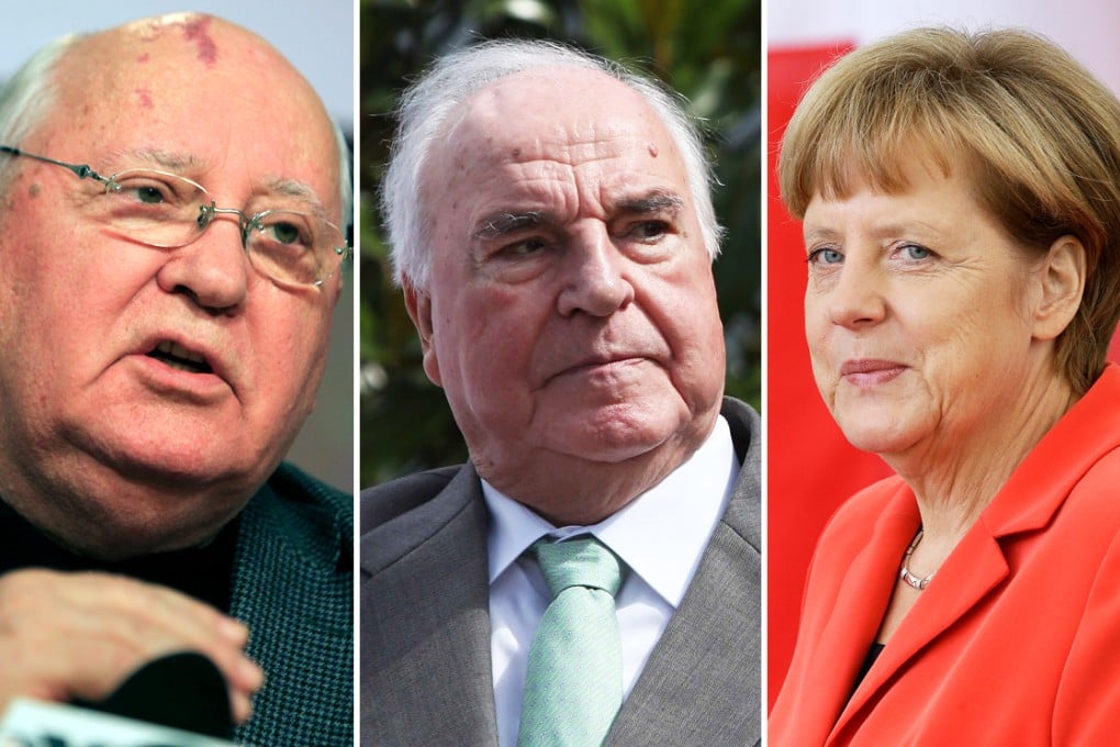 Mikhail Gorbachev (from left), Helmut Kohl and Angela Merkel. Photos: Reuters, AP