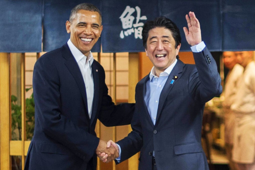 US President Barack Obama met Japanese Prime Minister Shinzo Abe before a private dinner in Tokyo in April, 2014. Photo: AFP