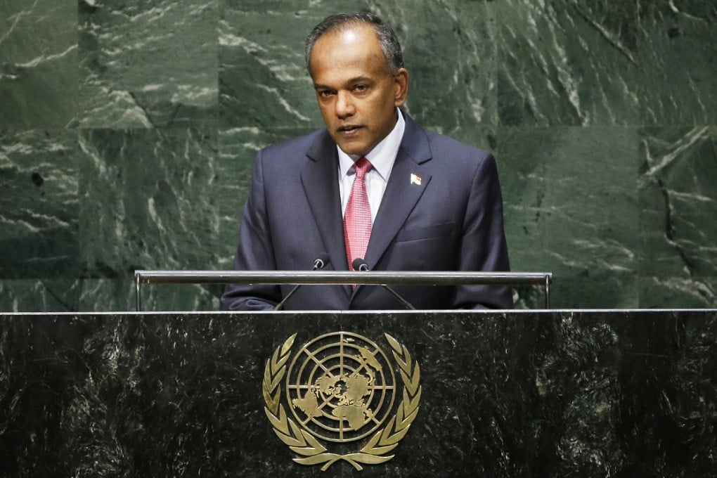 Singaporean Foreign Minister K. Shanmugam addressing the United Nations General Assembly in September. Photo: AP