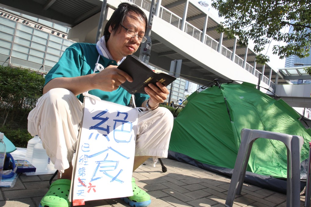 Benny Mok Siu-man was in the sixth day of a hunger strike yesterday. Photo: Dickson Lee