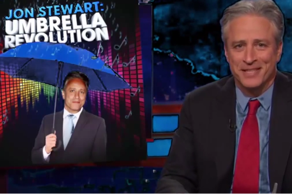 John Stewart speaks on Hong Kong's Umbrella Revolution. Photo: Screenshot via Comedy Central