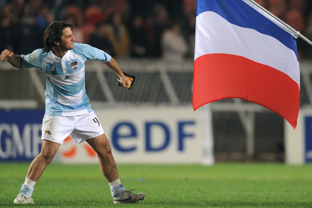 Former Argentina scrum-half and captain Agustin Pichot celebrates after the Pumas beat France in the RWC 2007 third-place match at the Parc des Princes in Paris. Photos: AFP