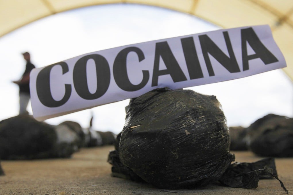 A bag containing seized cocaine is seen at a military base in Tumaco, Colombia. Photo: Reuters