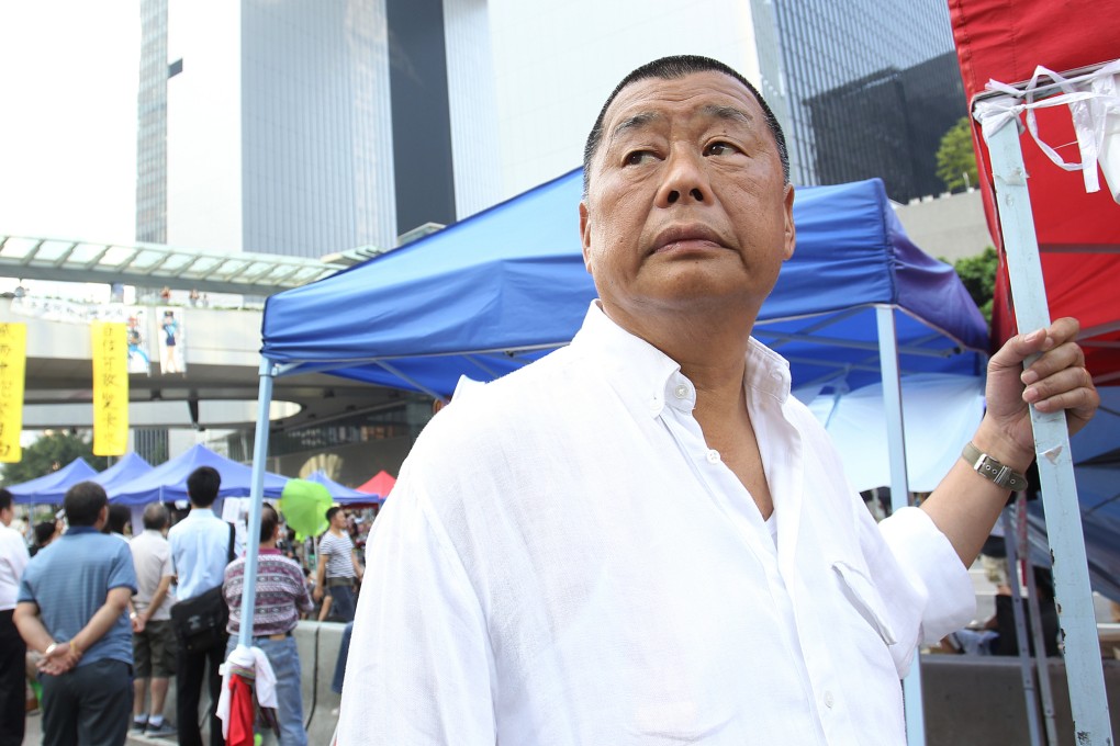 Next Media Chairman Jimmy Lai Chee-ying in Admiralty during 'Occupy Central with Love and Peace' movement. Photo: Dickson Lee
