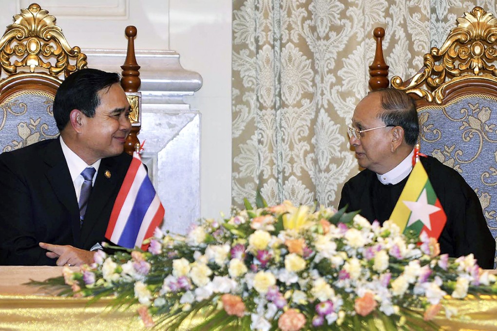 Thailand's Prime Minister Prayuth Chan-ocha (left) meets Myanmar President Thein Sein at the President House in Naypyitaw, Myanmar. Photo: EPA