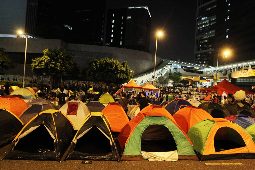 Protesters settle in for the night in Admiralty. Photo: Edward Wong