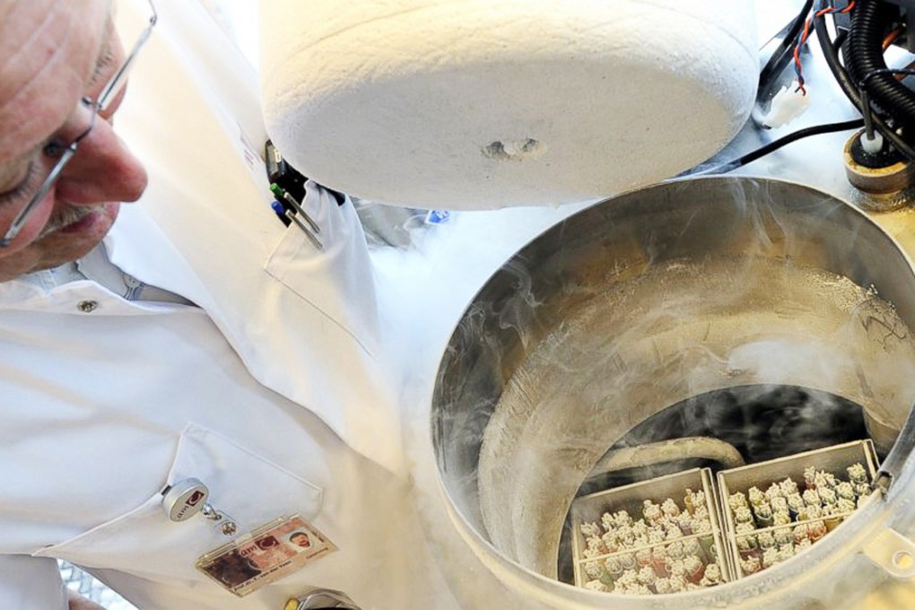 A vessel containing women's frozen egg cells in Amsterdam, The Netherlands. Photo: AFP