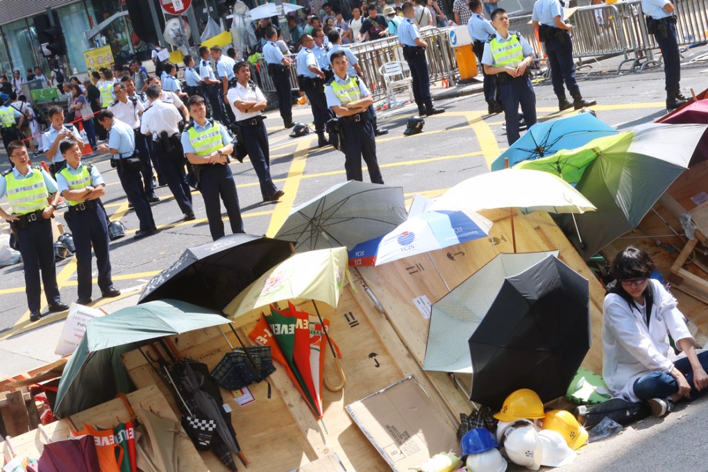 Police say radical elements arm themselves with umbrellas, helmets and goggles to charge police cordons. Photo: K.Y. Cheng