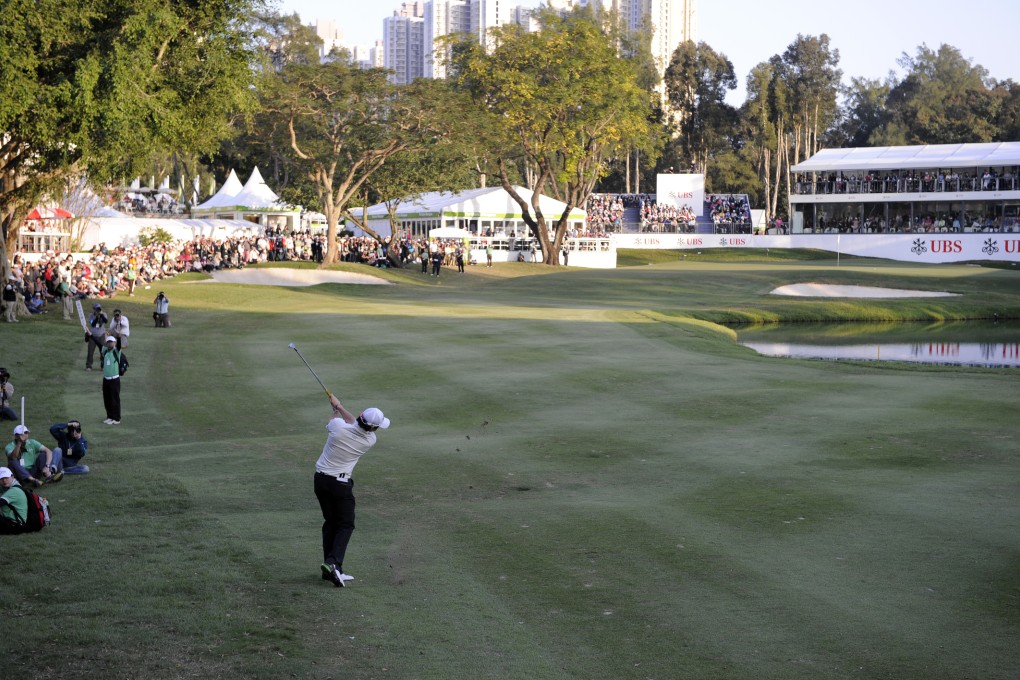 Rory McIlroy plays into the green on the signature 18th hole at the Hong Kong Golf Club, the scene of many dramatic finishes over the years. Photos; Richard Castka