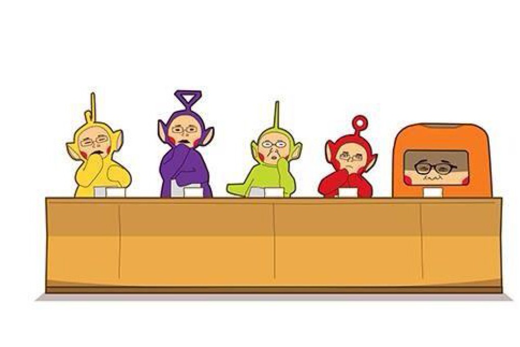 An illustration of the government panel as Teletubbies, and a bin. Photo: Facebook user Hellowong
