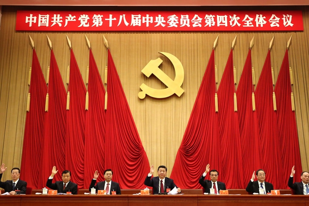 Zhang Gaoli, Liu Yunshan, Zhang Dejiang, Xi Jinping, Li Keqiang, Yu Zhengsheng and Wang Qishan attend the fourth plenum. Photo: Xinhua