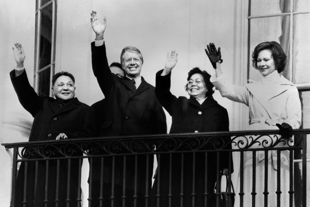 Deng Xiaoping and US president Jimmy Carter, with wives Zhuo Lin and Rosalynn Carter, wave from a balcony at the White House in 1979. Photo: AFP