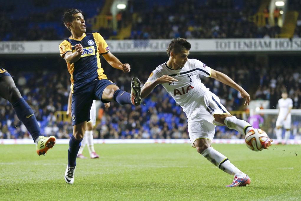 Tottenham's Erik Lamela scores his second goal against Asteras Tripolis. Photo: AP