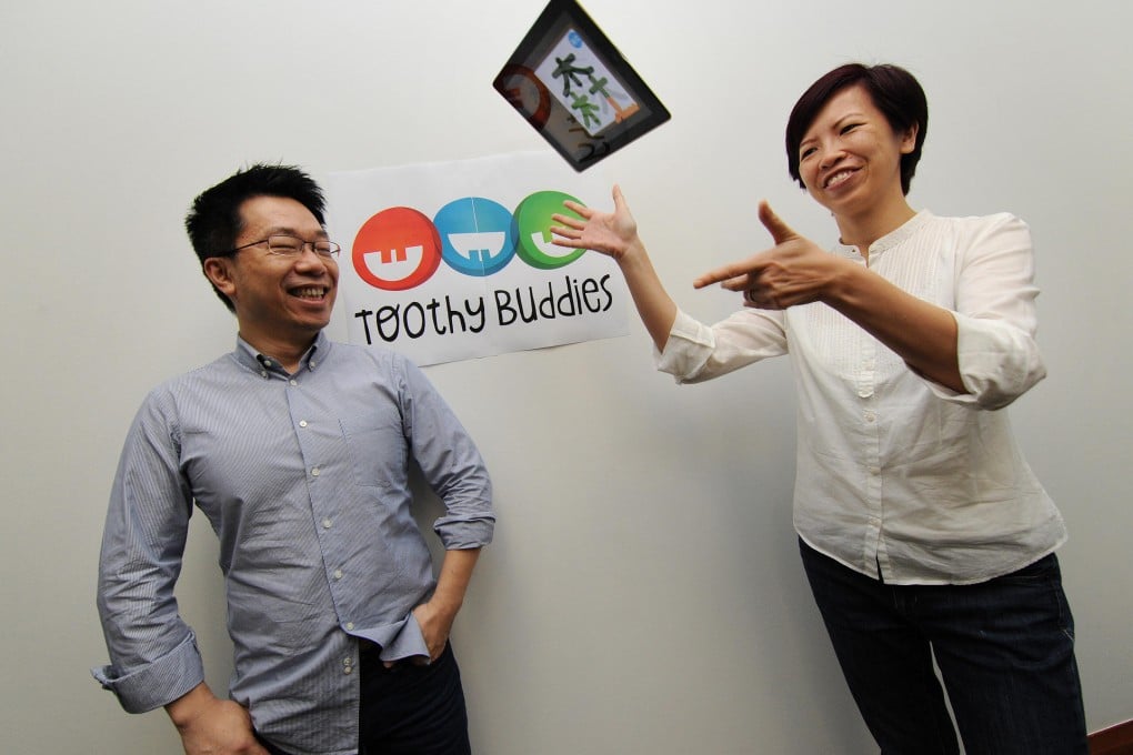 Royce Lee (left) and Venus Lee developed a language app that makes learning Chinese characters fun for children. Photo: Bruce Yan
