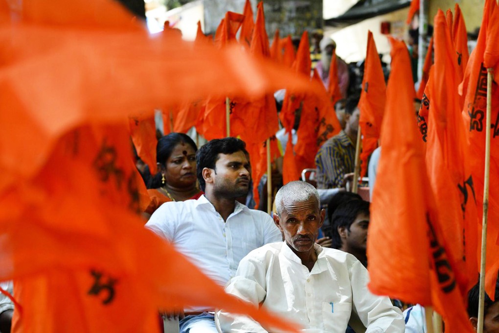 Hindu activists take part in a protest against the alleged "love jihad" movement in New Delhi. Photo: AFP
