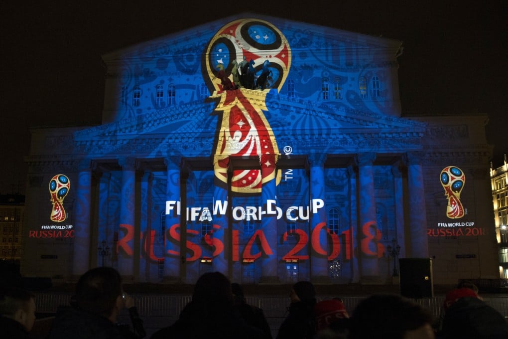 The official logo for the 2018 Fifa World Cup has been unveiled in Russia by Fifa president Sepp Blatter and a group pf Russian cosmonauts. Photo: AP