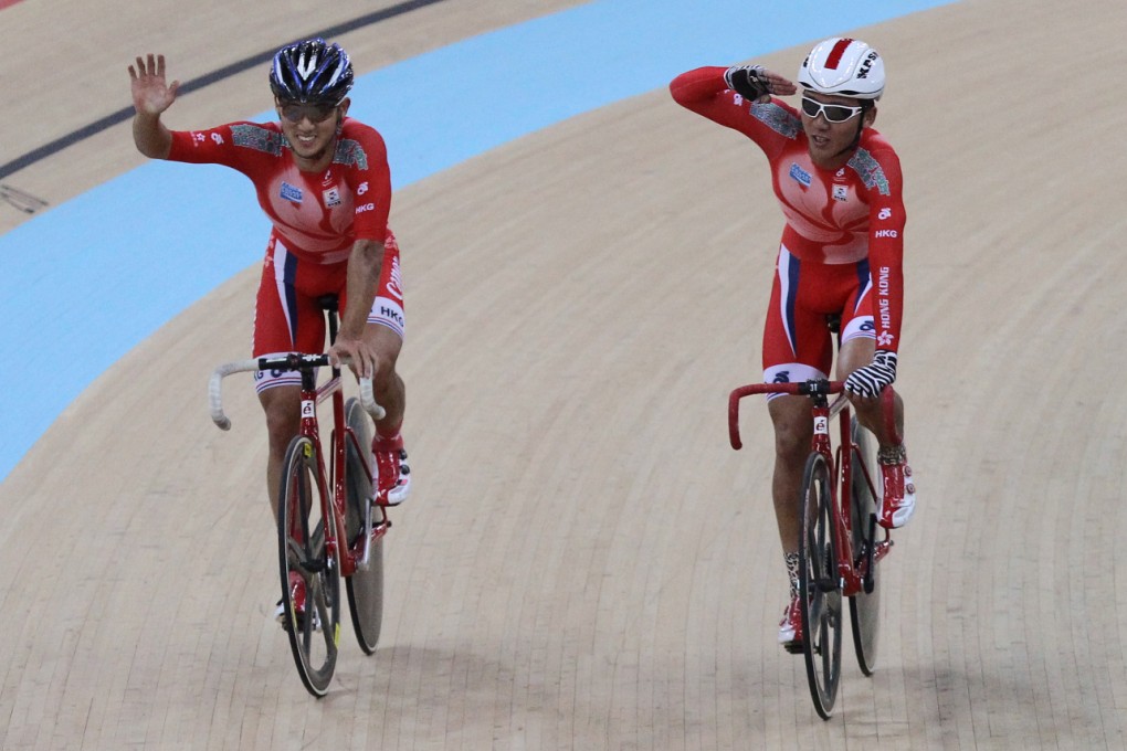 Cheung King-wai (right) dominated the men's points race at the International Track Cup meeting in Tseung Kwan O. Leung Chun-wing (left) finished second. Photos: Edward Wong