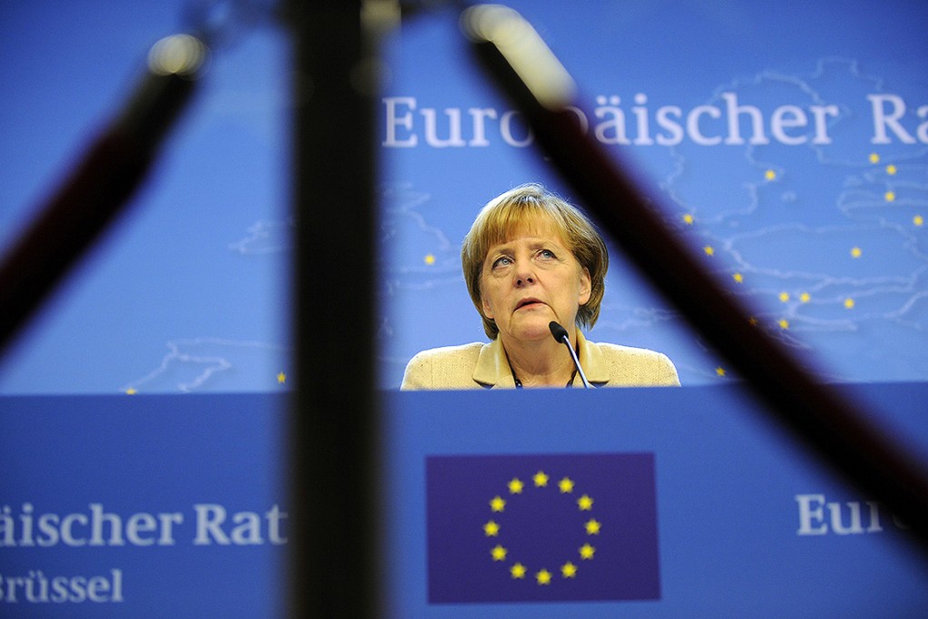 German Chancellor Angela Merkel speaks at the recent European summit in Brussels. Photo: AFP
