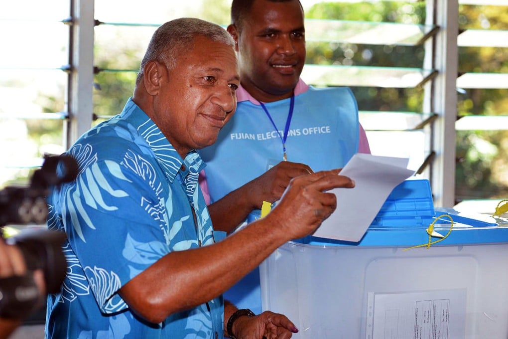 Fiji's military strongman Voreqe Bainimarama casts his vote in the capital Suva in this file picture from September 17. Photo: AFP