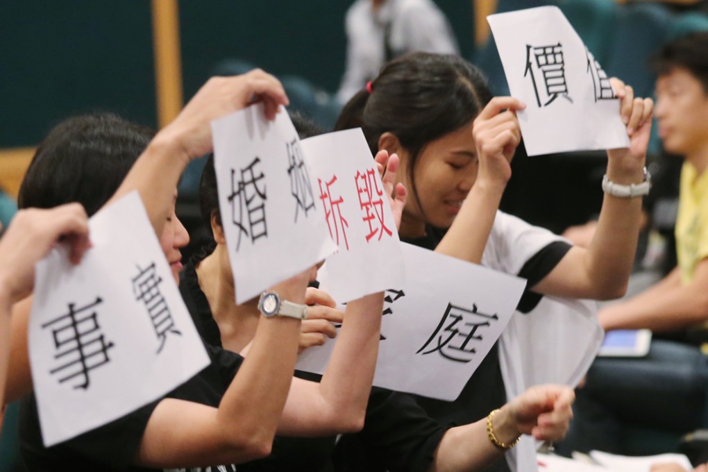 Family values advocates oppose the EOC proposal to endorse same-sex marriage. Photo: David Wong