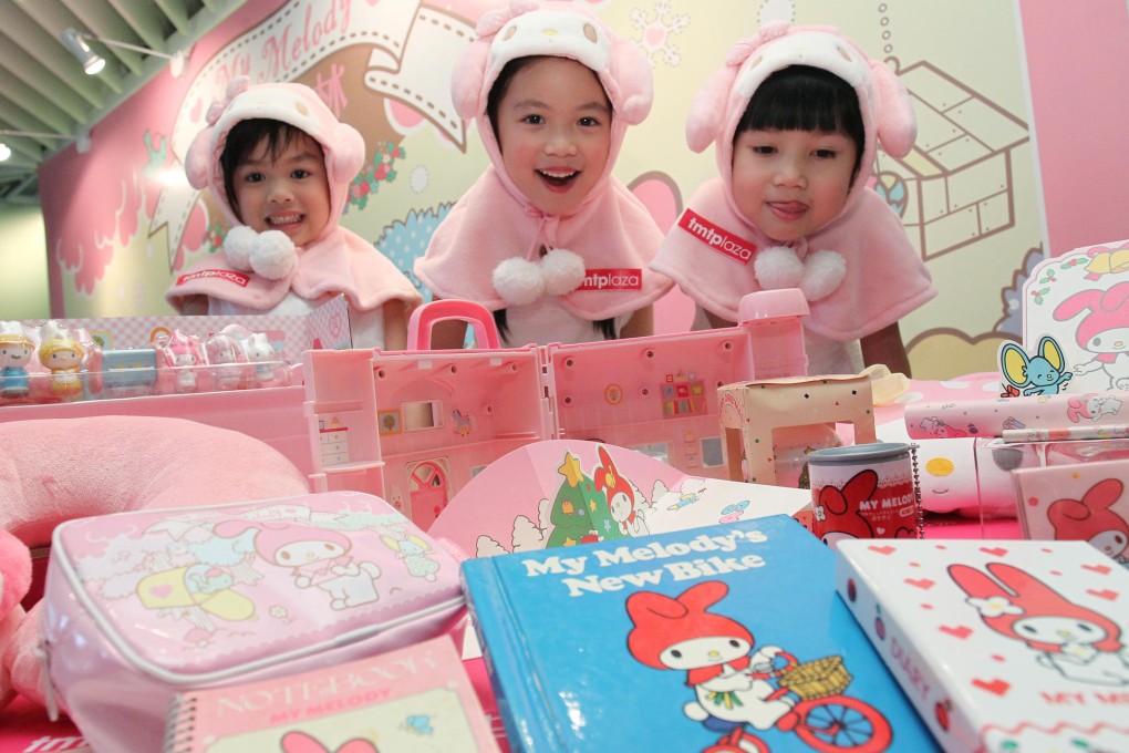 Three tots, (left to right) Grayce Lee, Gabrielle Kam and Begonia Lam took part in My Melody exhibition yesterday. Photo: May Tse