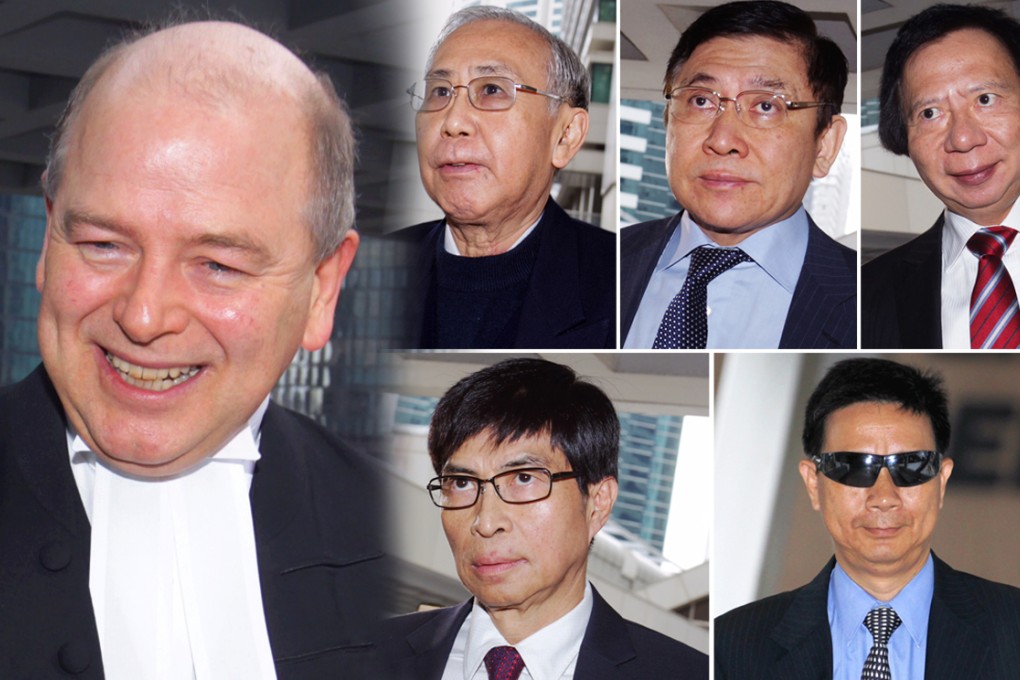 (Clockwise from left) David Perry QC, Rafael Hui, Raymond Kwok, Thomas Kwok, Francis Kwan and Thomas Chan. Photos: SCMP Pictures