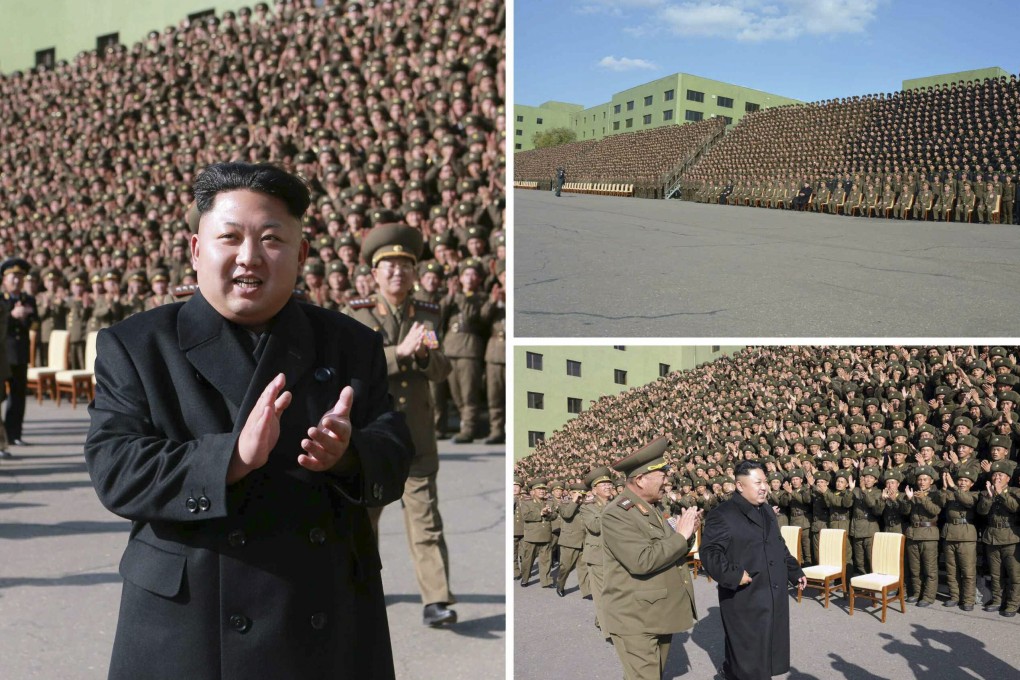 A picture combo released by the North Korean Central News Agency shows Kim Jong-un attending an event with military commanders in Pyongyang, on Tuesday while walking without a cane. Photo: EPA