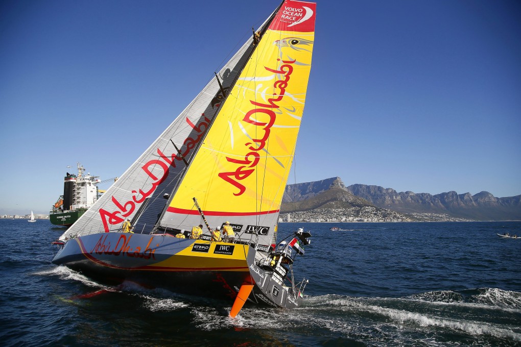 Abu Dhabi Ocean Racing from the United Arab Emirates approaches Cape Town to win leg one of the Volvo Ocean Race from Alicante, Spain. Photo: EPA