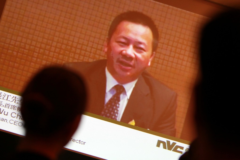Former NVC Lighting chairman We Changjiang speaks a few years ago at a company video conference. The former NVC founder is involved in a battle with the current board over control of the firm and its funds. Photo: Jonathan Wong