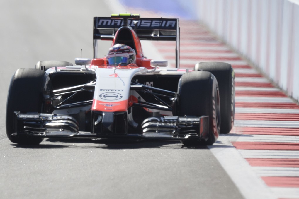 British driver Max Chilton in a free practice session at Sochi for the Marussia F1 team, which administrators shut down on Friday. Photo: AFP