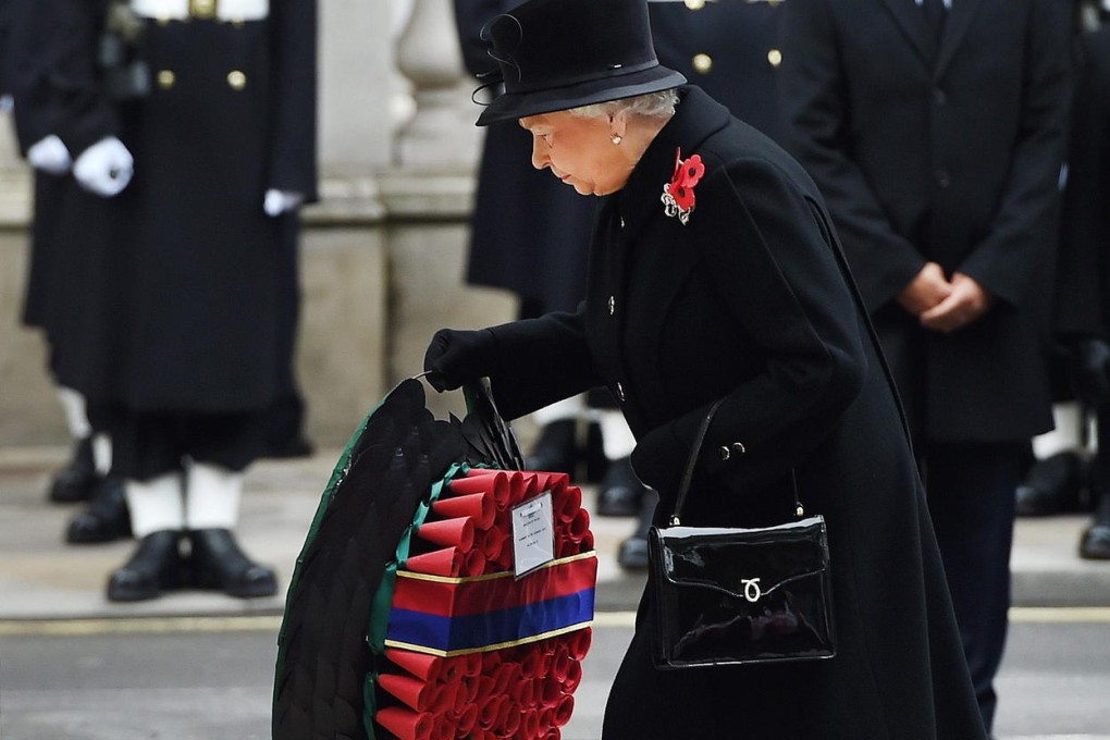 Queen Elizabeth lays a wreath at the cenotaph. Photo: EPA